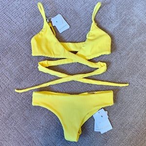NWT San Lorenzo Ribbed Yellow Bikini